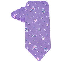 COUNTESS MARA Purple Spaced Floral Silk Cotton Woven Narrow Tie - £15.97 GBP