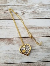 Heart with Bee &amp; Honeycomb Pendant Necklace Gold Tone &amp; Silver Tone - New - £12.01 GBP