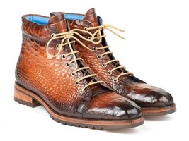 Paul Parkman Mens Shoes Boots Brown Crocodile Embossed Paul Parkman 1281... - $599.99