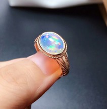 Natural Colorful Opal Gemstone Fashion Simple Ring for Women Real 925 Sterling S - £52.79 GBP