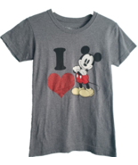 Disney Store Womens T Shirt Size XS Gray I Heart Mickey Short Sleeved So... - £7.81 GBP
