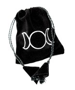 Velvet Gift Bag Triple Moon Goddess Black Jewellery Pouch Drawstring Pagan - £3.57 GBP