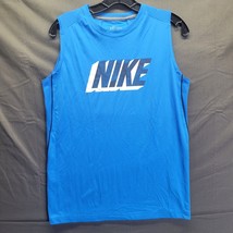 Nike Shirt Mens XL Blue Swoosh Dri Fit Basketball Muscle Gym Work Out Ta... - $17.33