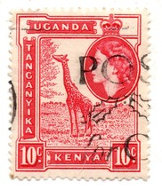 1954 Queen Elizabeth II and Landscapes Lions 10 C Kenya Uganda and Tanganyika Po - £3.20 GBP