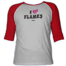  Calgary Flames CCM Heart I ❤ Women&#39;s 3/4 Sleeve Hockey T-Shirt - £12.78 GBP