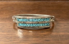 Silver Mexico Turquoise Inlay Modernist Bangle Hinged 22.20g Sterling? - £26.98 GBP