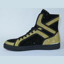 Men High Top Shoes By FIESSO AURELIO GARCIA ,Fancy Rhine stones 2402 Black Gold image 5
