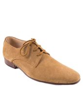 Handmade Brown Color Genuine Suede Leather Men&#39;s Blucher Dress Shoes Plain Toe - £111.88 GBP