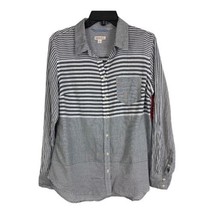 Merona Womens Shirt Size Large Gray White Striped Long Sleeve Button Up NEW - £17.62 GBP