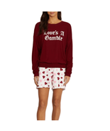 WILDFOX Love&#39;s a Gamble Shorty Pajamas Set, 2 Piece, Red Hearts, Large, NWT - £37.57 GBP