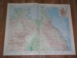 1958 Vintage Map Of Queensland Brisbane Northern Territory Australia - £18.60 GBP