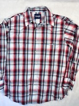 Wrangler Western Shirt Mens Large Long Sleeve Check Plaid Work Pearl Snap Red - £11.00 GBP