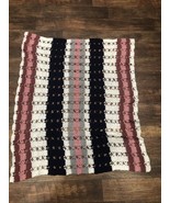 Navy Blue White Maroon Pink Grey Afghan Crochet Blanket Throw 41” WX 51” L - $17.95