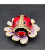 Paykoc Imports Trinket Box Ladybug On Flower Bejeweled Magnet Clasp Rhin... - $27.15 CAD