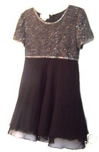 Laurence Kazar Black Beaded Bodice Dress w/Solid A-line Skirt Sz PM - $76.50