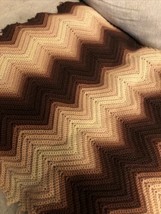 Vtg Afghan Crochet blanket  super vintage look brown tan 36 x 52 Edge Fraying - £9.48 GBP