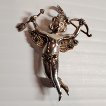All Solid Sterling 925 Silver Cherub Angel Pin Bow &amp; Arrow Marcasite Stone 4.5g - £15.65 GBP