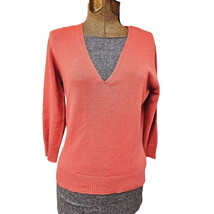 Mendocina Sweater Womens Medium Coral Cashmere Cropped Sleeve V Neck - £16.70 GBP