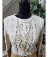 St. John&#39;s Bay Women&#39;s White Brown Acrylic Crew Neck Long Sleeve Sweater... - $36.92 CAD