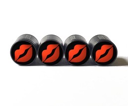 Red Hot Lips Emoji Tire Valve Stem Caps - Black Aluminum - Set of Four - £12.73 GBP
