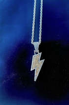 Bling Iced Out Lightning Bolt Pendant Necklace - £24.92 GBP