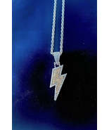 Bling Iced Out Lightning Bolt Pendant Necklace - £24.24 GBP