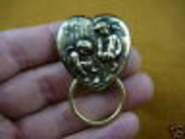 #E-392)  Angels camp heart BRASS Gold Eyeglass pin pendant ID badge holder - £15.68 GBP