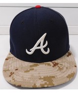 Atlanta Braves Hat New Era 59FIFTY Men&#39;s 7 3/8 Navy Camo Military Bill - $402.66 MXN