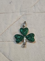 Green Faux Rhinestones Shamrock Clover SilverTone Necklace Pendant No Chain - $356.20 MXN