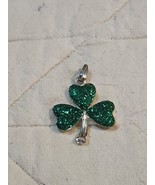 Green Faux Rhinestones Shamrock Clover SilverTone Necklace Pendant No Chain - $356.51 MXN