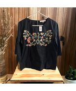 NWT Loft Blouse Womens SIZE M Embroidery Cottagecore Peasant Floral Parrot - €15,42 EUR