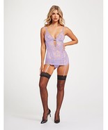 Lace &amp; Mesh Triangle Cup Chemise w/Garters &amp; Thong Lavender - $40.04 CAD+