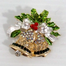 Bells Brooch Pin Rhinestone Christmas Costume Jewelry 1.5 in New - £5.44 GBP