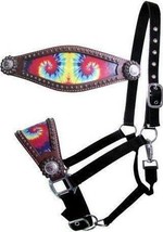 Showman Leather Bronc Style Horse Halter w/ Tye Dye Print - $149.00