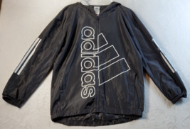 adidas Jacket Youth Size 14/16 Black Long Sleeve Pocket Logo Hooded Full... - $16.59