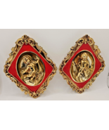 2 Vintage Ardco Victorian Plaques Cherub Gold Red 7&quot; Ceramic Wall Art DE... - $21.28