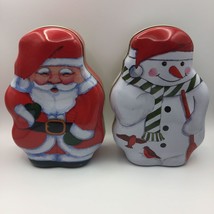 Set of 2 Christmas Candy Tins Red White Green Santa Claus Snowman Holida... - £11.78 GBP