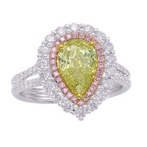 Real 1.31ct Natural Fancy Yellow &amp; Pink Diamond Engagement Ring 18K Gold GIA - £7,174.04 GBP