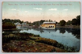 Newton MA Police Station And Boat House Charles River Nr Norumbega Postcard L29 - £13.63 GBP