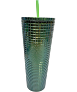Starbucks Dark Green Black Grid Sutdden Venti 24oz Metallic Sparkle Tumb... - $30.68