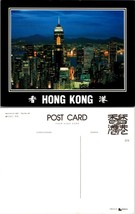 China Hong Kong Wan Chai Night View Lit Up City View Mountains Vintage Postcard - £7.40 GBP
