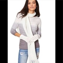 New York &amp; Company White Metallic Cable Knit Scarf - £12.78 GBP