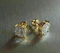 1.50Ct Rotondo Diamanti Finti Orecchini a Lobo Grappolo 14k Placcato Oro Giallo - £47.28 GBP