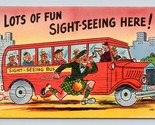 Comic Tour Bus Fun Sightseeing Here Man in Kilt UNP Linen Postcard I17 - $2.92