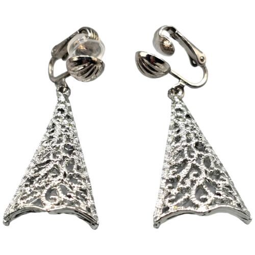 Sarah Coventry Earrings Delicate Intricate Design Clip-on Silver Tone Vintage  - $12.38