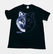 Alaska Wolf Men&#39;s Black Tee Shirt 100% Cotton Gildan Ultra Cotton Medium - $12.86