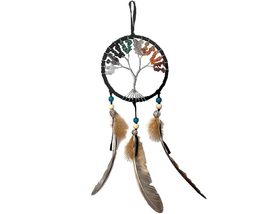 Tree of Life Large Dream Catcher Chakra Chip Stone Natural Feather Dangle Hangin - £19.83 GBP
