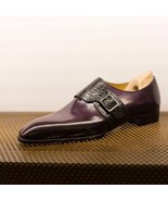 New Handmade Men&#39;s Brown Cowhide Leather Single Monk chiseled Toe Shoes ... - $234.68 CAD+