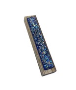 Sparkling Blue Crushed Jewels Glass on Teak Mezuzah - £41.58 GBP