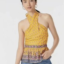 J. Crew Yellow Sunny Block Print Peplum Halter Top Small NWT - $35.53